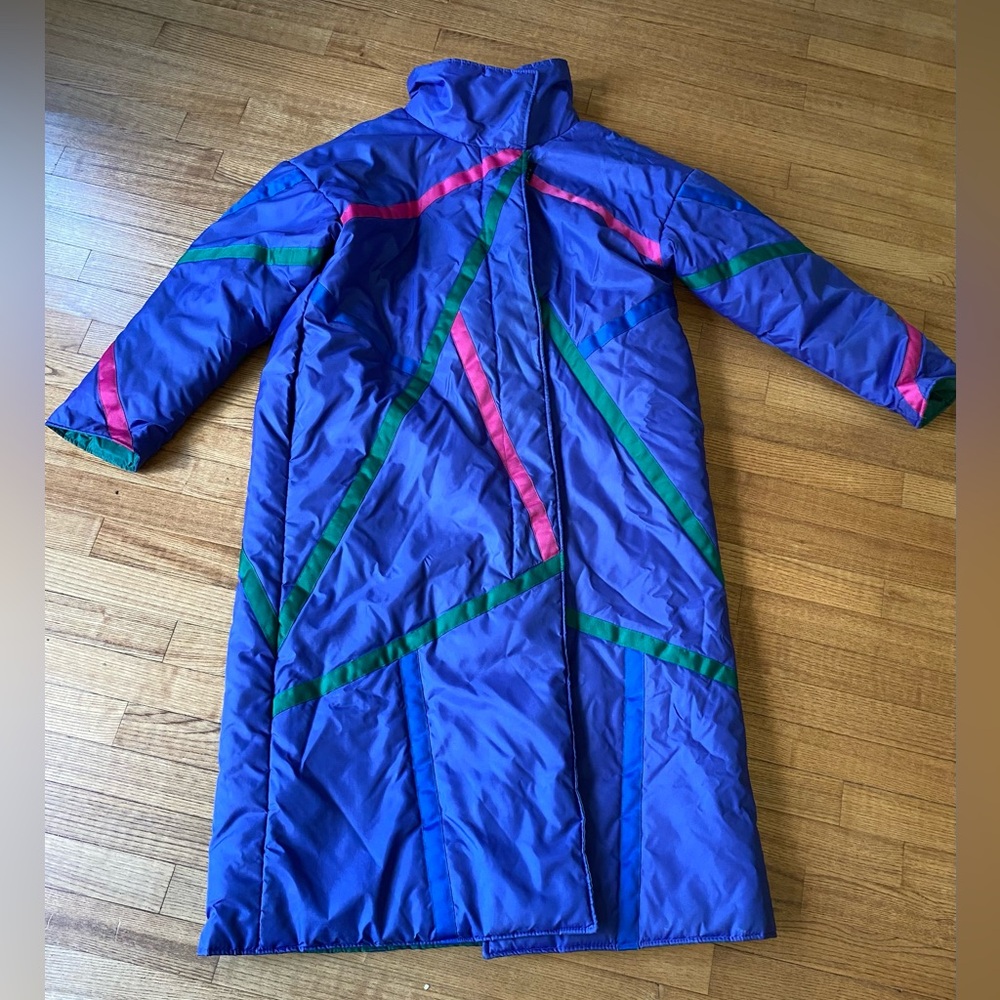 Vintage retro 90s Vibrant Long trench Velcro Coat jacket Geometric unisex womens